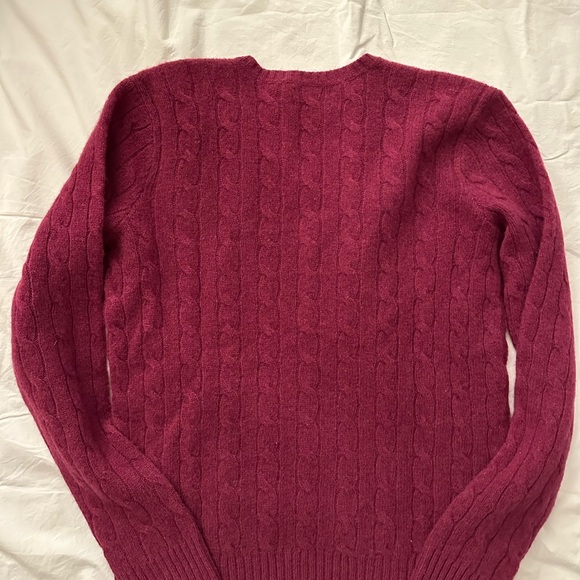NWOT Polo Ralph Lauren burgundy v-neck cashmere-wool cable knit sweater size L - Picture 3 of 3